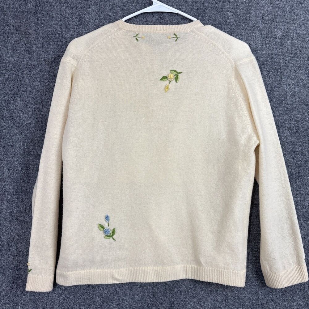 Vintage Sweater Womens Size 40 Cream Embroidery Pearl buttons Lined - Picture 2 of 14